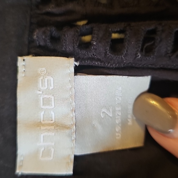 Chico's Black 3/4 Bell Sleeve Blouse with Embroidered Design - Picture 2 of 8